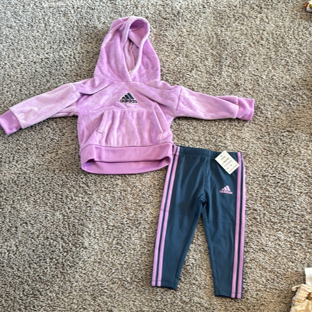 Fuzzy purple adidas toddler girl sweatshirt set